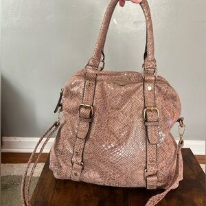 Moda Luxe tan Snakeskin Satchel